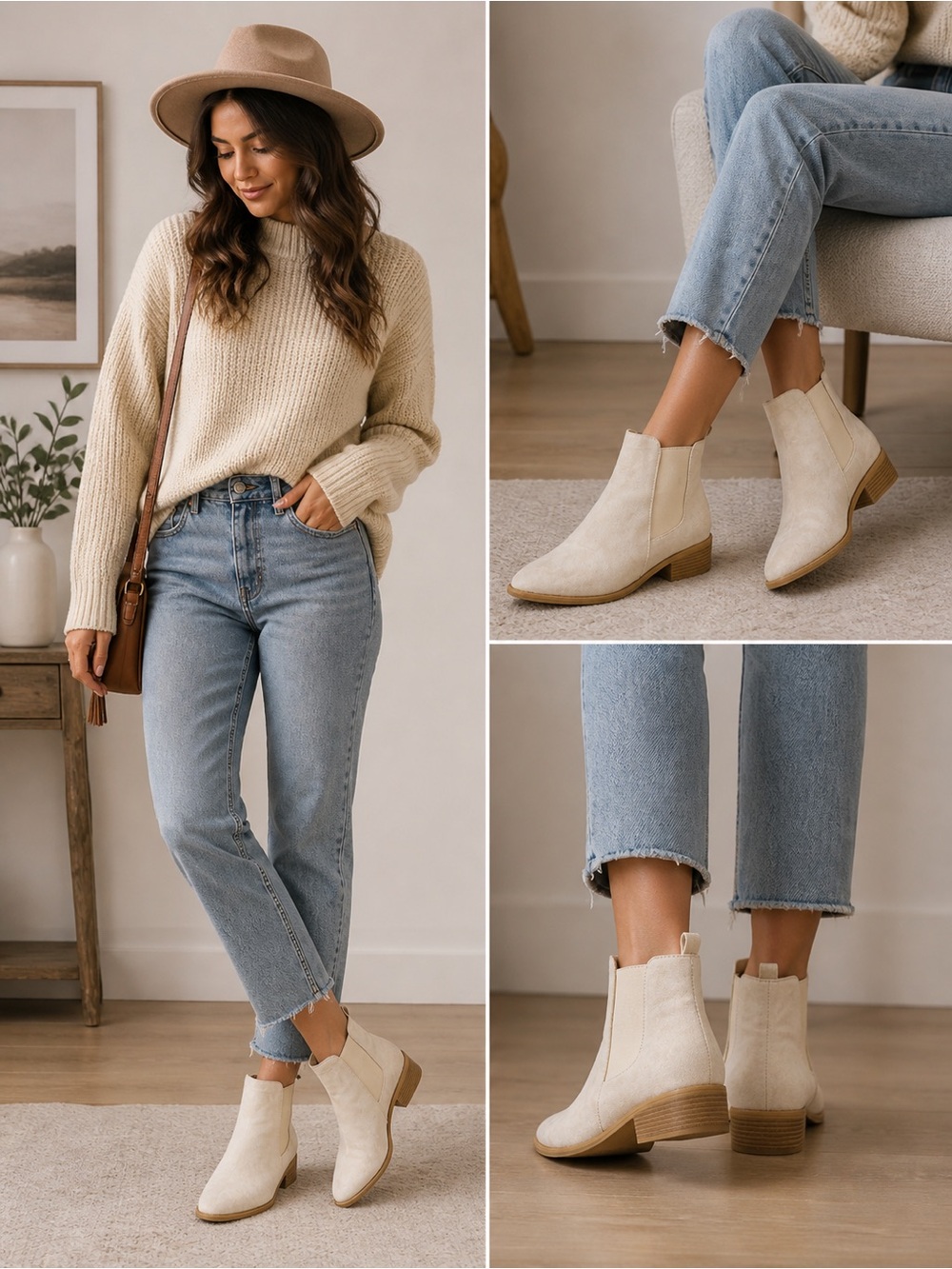SHEIN Women's Cream Ankle Boots
